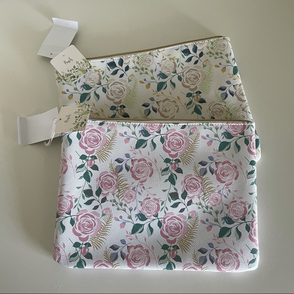 New Bridal Floral Print Pouches - Pink and Ivory